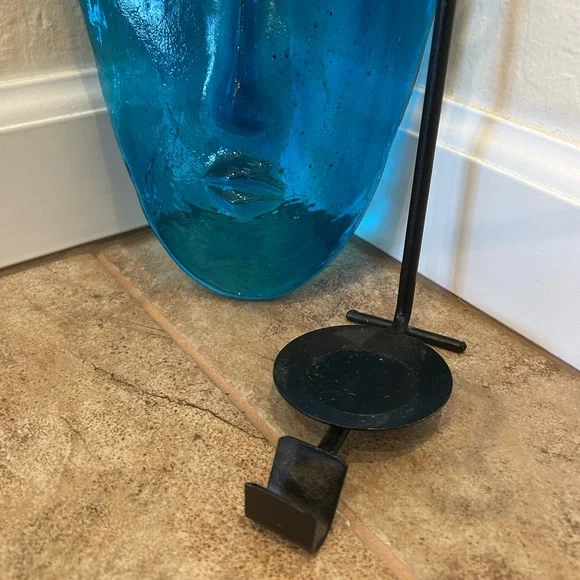 Teal Blue Glass Face Wall Art / Sconce / Candleholder - Picture 4 of 13